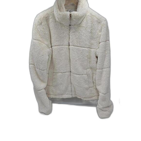 BLASHE Ivory Faux Fur Old Money‎ Mob Wife Textured Cozy Jacket Size L - Picture 1 of 13